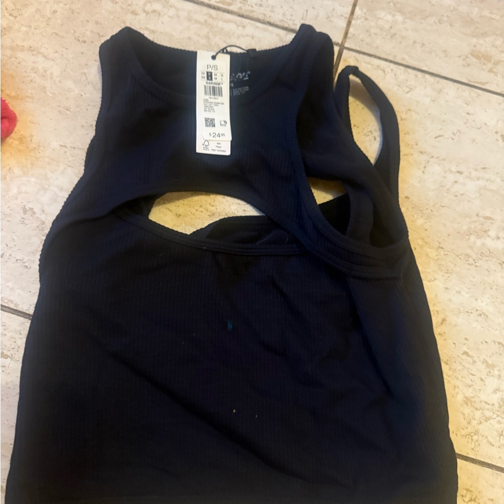 Garage Black and Yellow Sleeveless Cut Out Tank